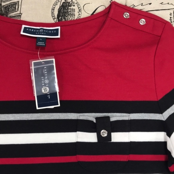 Karen Scott Sport Striped 3/4-Sleeve Top - Picture 4 of 6